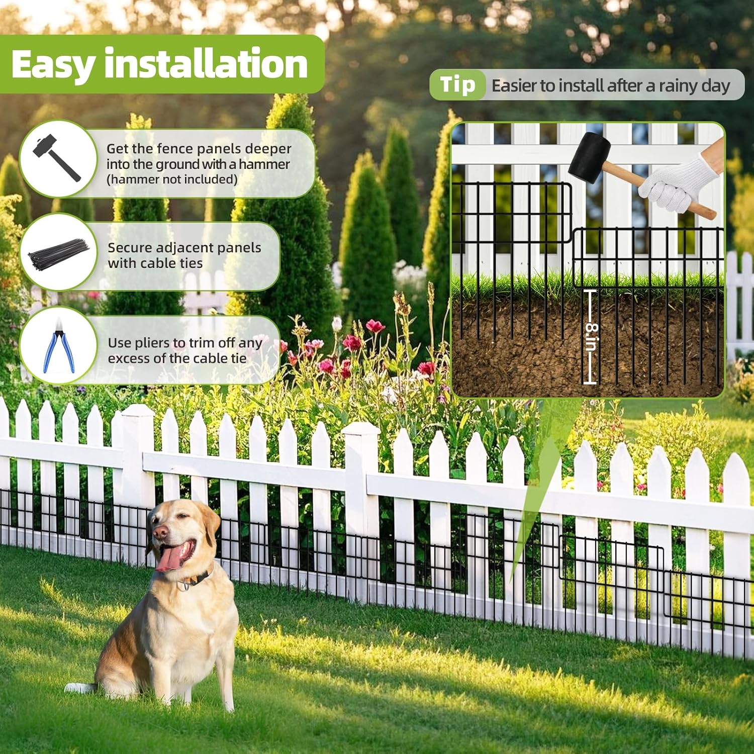 42.5ft(L) x 13in(H) Animal Barrier Fence, 30 Panels No Dig Fence, Garden Fence Barrier for Bottom, Rabbit Fence for Garden, Dog Fences Barrier, Rustproof Metal Fences Border for Outdoor - Image 4