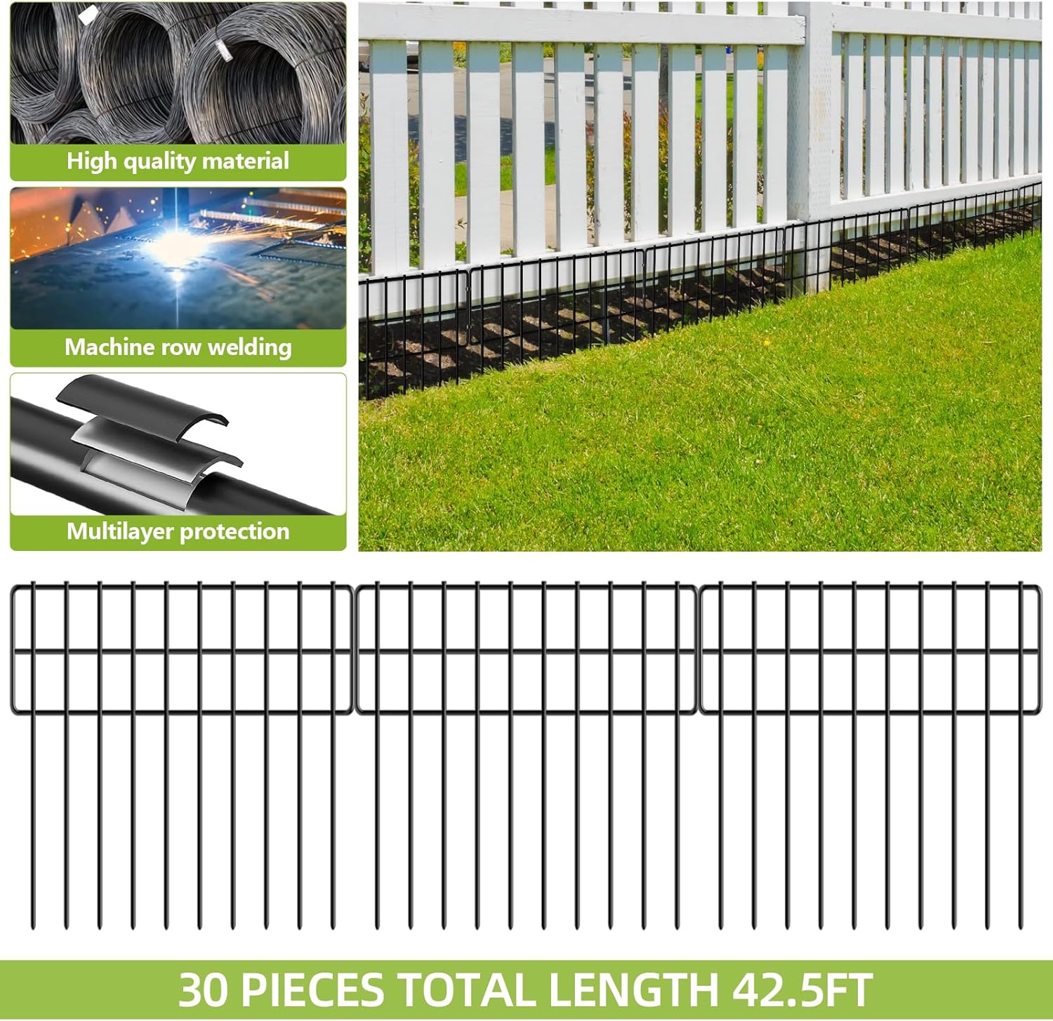 42.5ft(L) x 13in(H) Animal Barrier Fence, 30 Panels No Dig Fence, Garden Fence Barrier for Bottom, Rabbit Fence for Garden, Dog Fences Barrier, Rustproof Metal Fences Border for Outdoor - Image 8