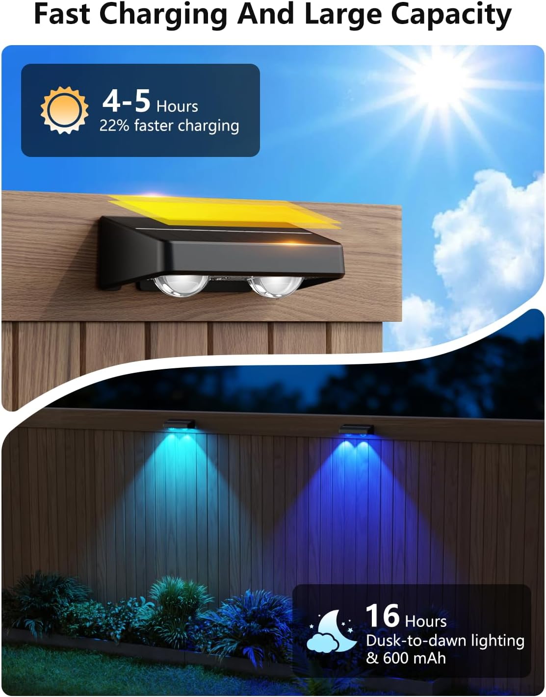 Solar Fence Lights 8 Pack 9 Colors & 11 Lighting Modes Solar Wall Lights Outdoor Waterproof IP65 RGB Color Changing Fence Lights Solar Powered for Garden Yard Patio Deck Step Patio Wall - Image 4